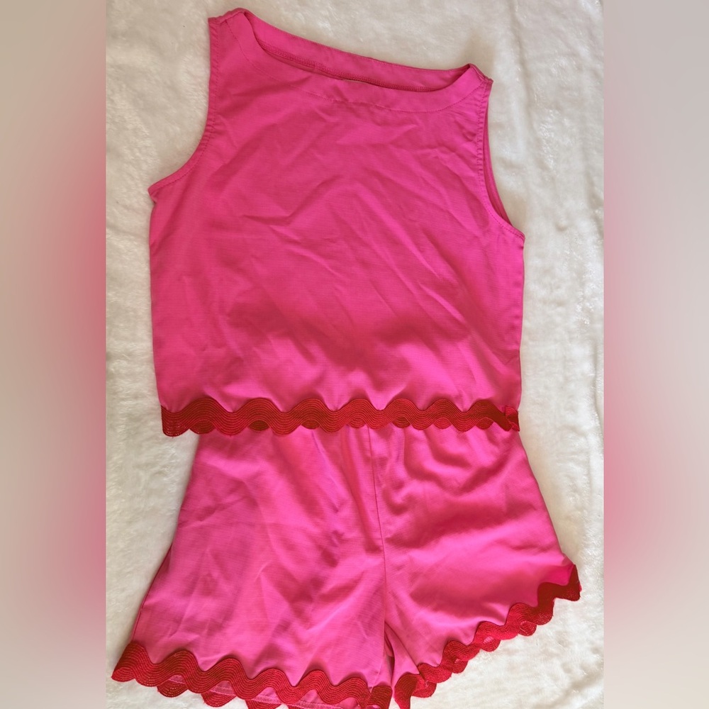 Women's Pink Sleeveless tank and shorts with Red Trim by 26 Threads